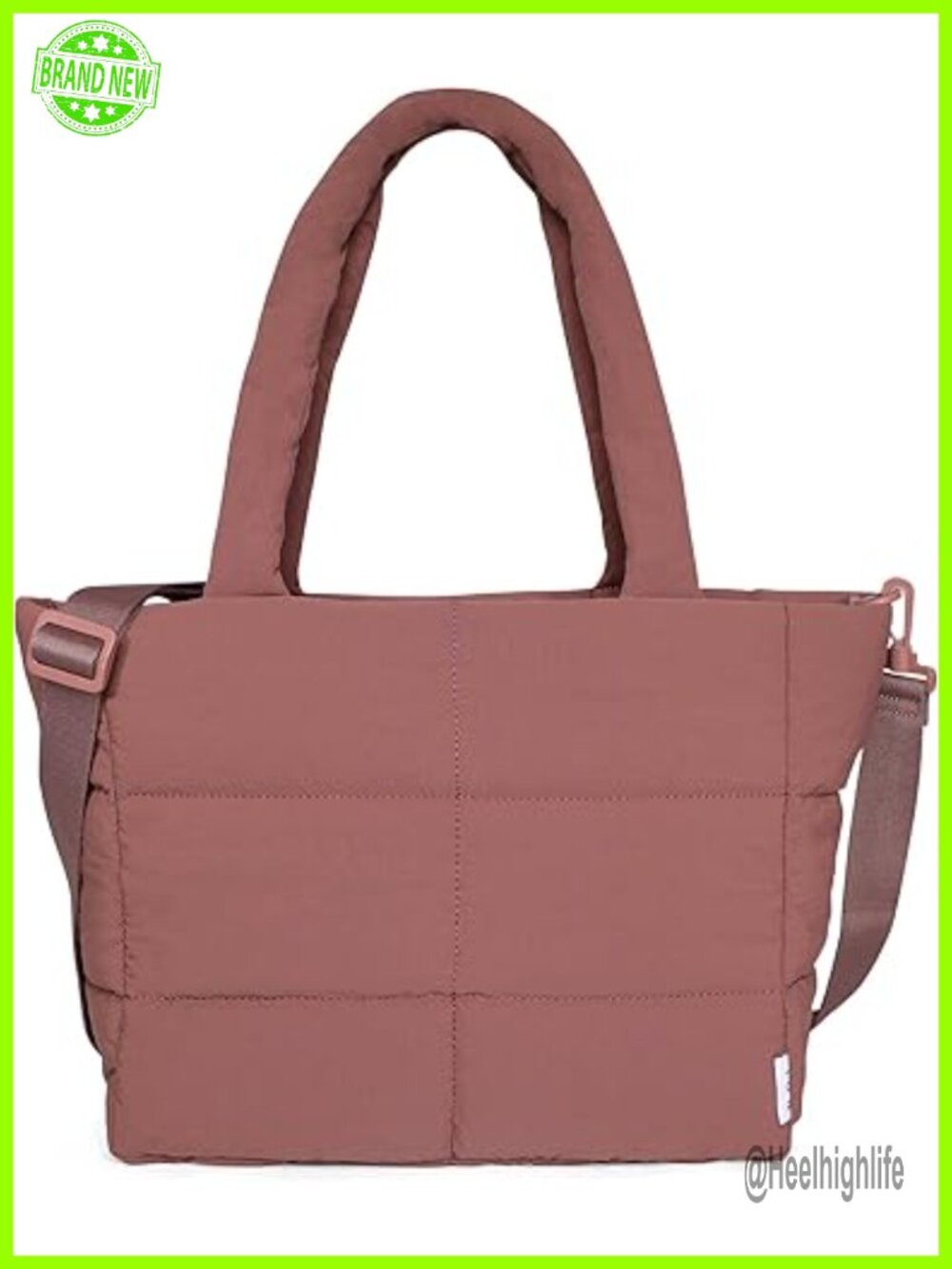 Puffy Quilted Tote Bag – Lightweight with Removable Strap & Zippered